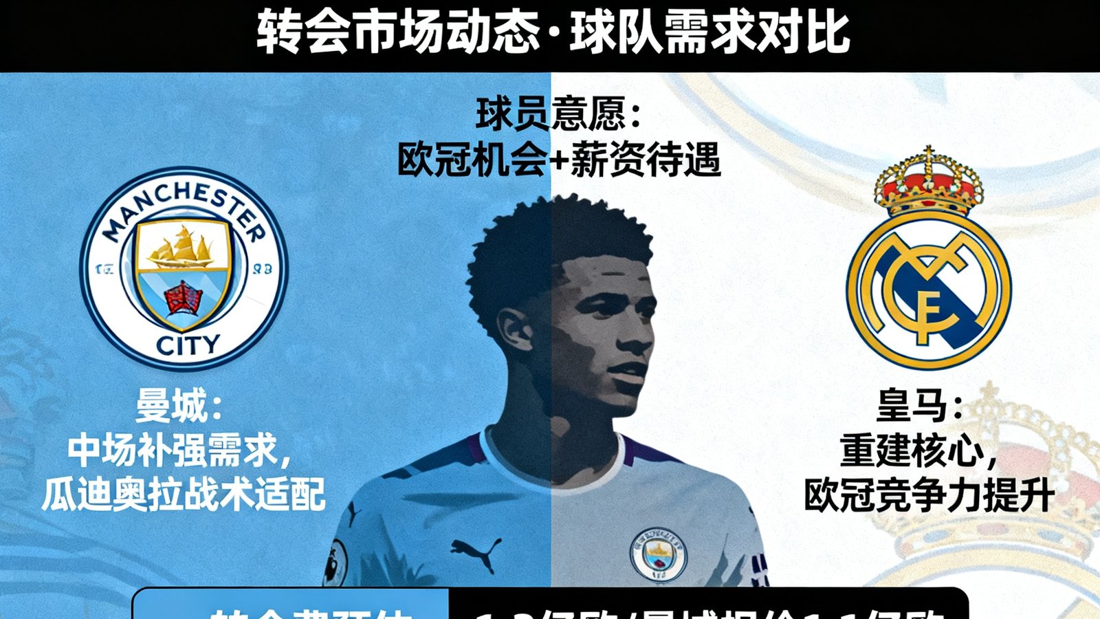 转会新闻贝林厄姆未来去向分析，曼城皇马争夺